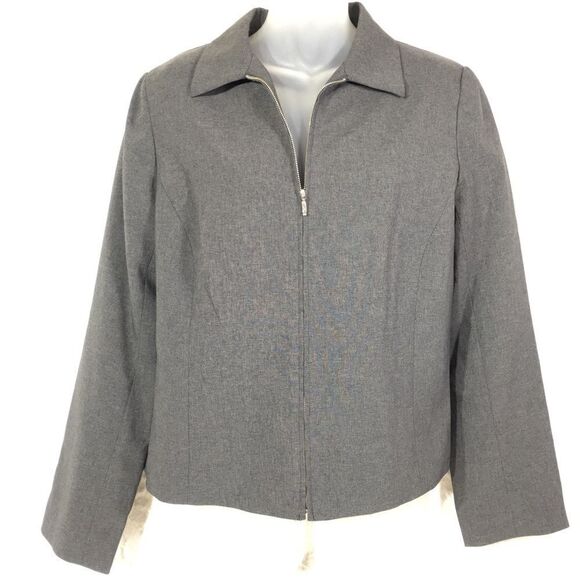 New York & company NWT NEW blazer jacket coat grey gray sz 10 zip front collar - Picture 1 of 14